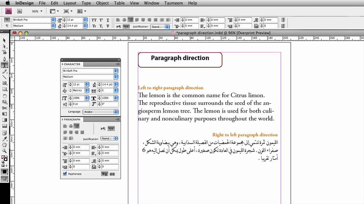 character direction in indesign cc 2015